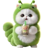 White Cat Green Tea Worm Emoji Telegram Sticker #9 - White Cat Green Tea Worm Emoji #9