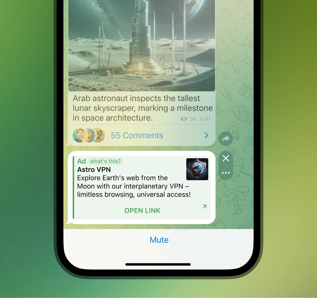 Telegram ad in a large channel