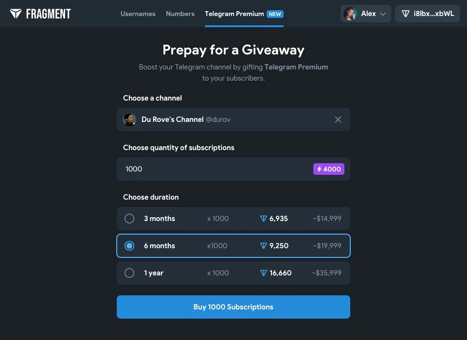 Paying for a giveaway on Fragment