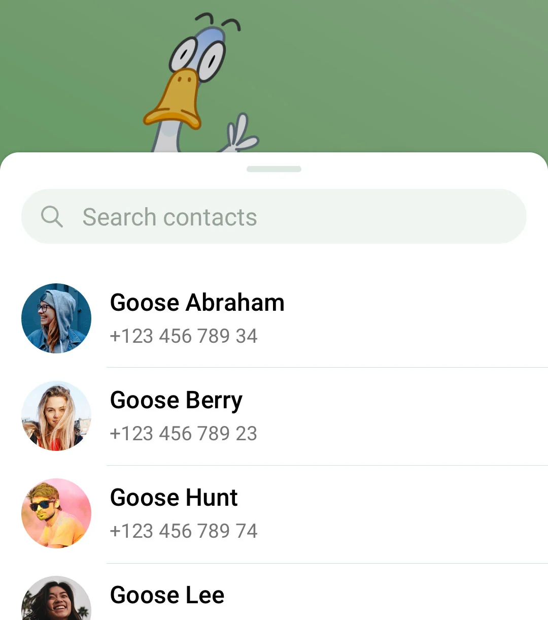 New contact sharing screen.