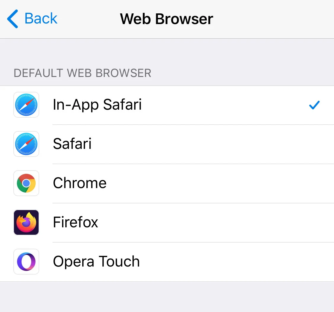 Browser settings screen.