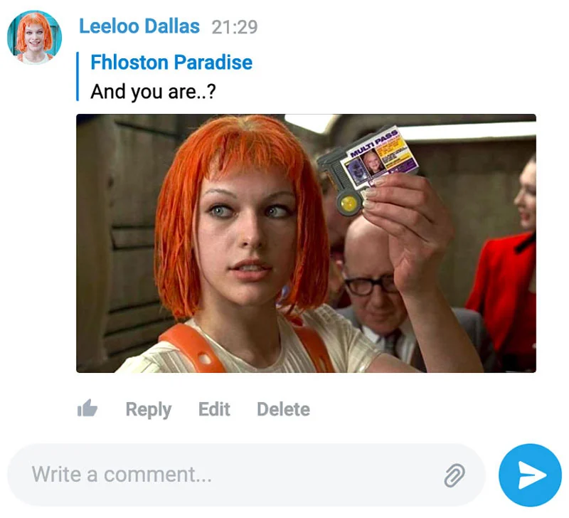 A screenshot of the Comments Widget featuring a photo sent as a reply to another comment