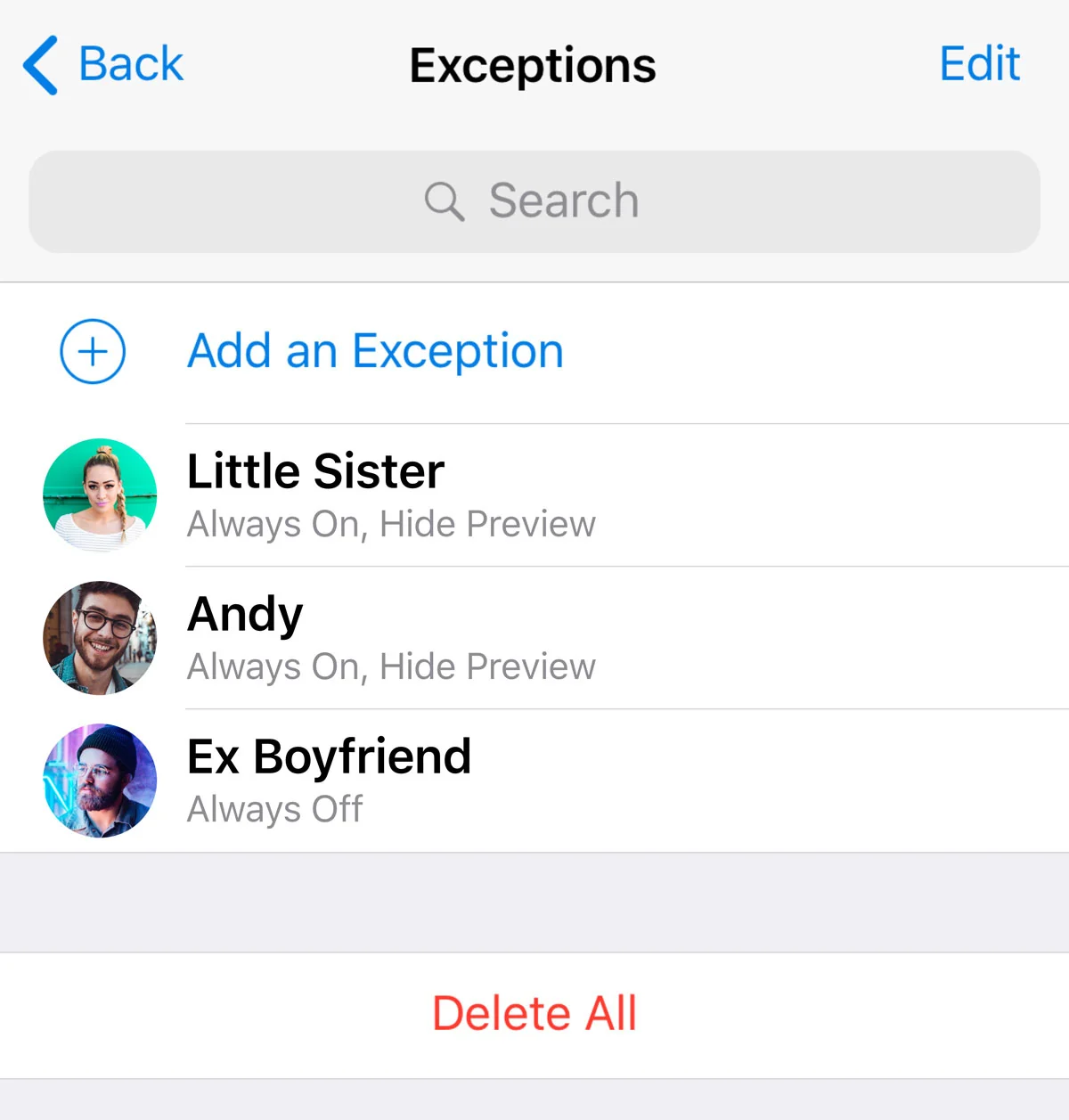 Notification exceptions
