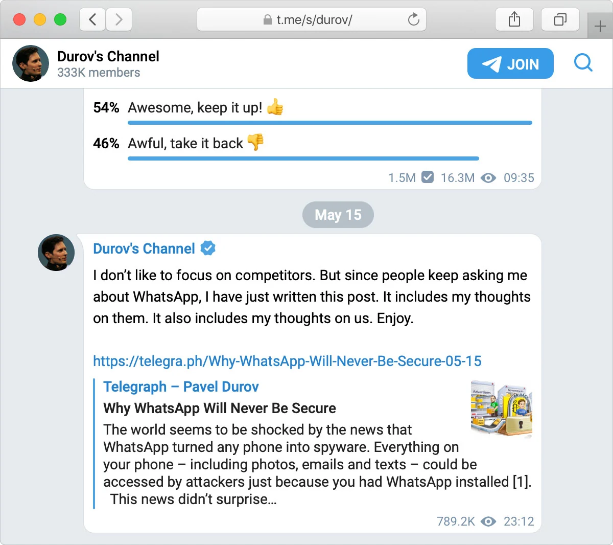 A public channel, as seen from the web