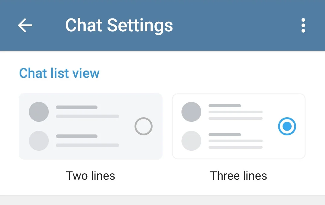 Chat settings, choose between two or three lines per chat