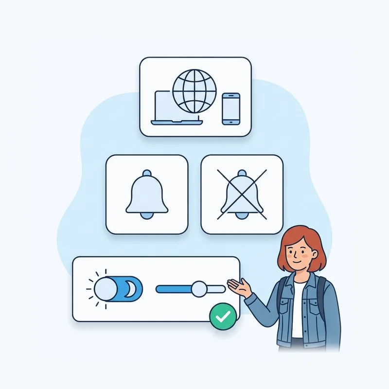 Telegram First Setup: Language, Notifications, Text Size — at a glance illustration